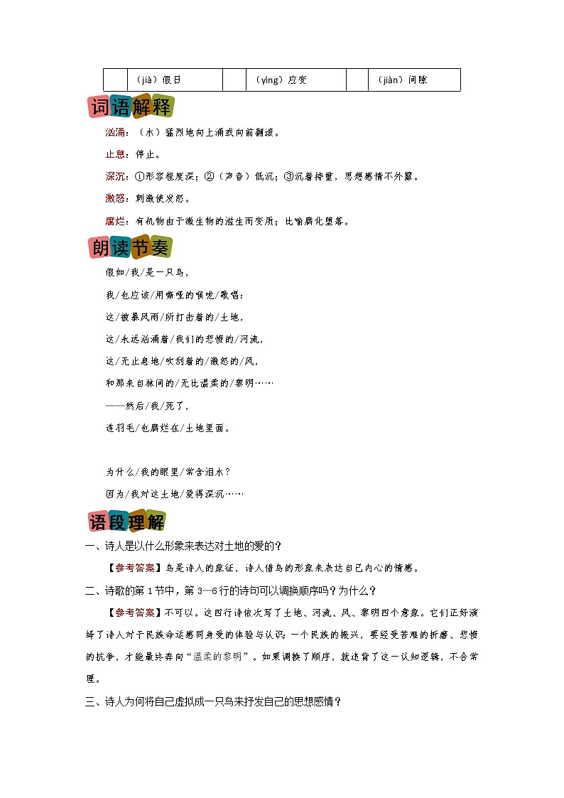 第3课《我爱这土地》(划重点+双减作业设计)-2022-2023学年九年级语文上册知识梳理与双减作业设计(原卷版)第2页