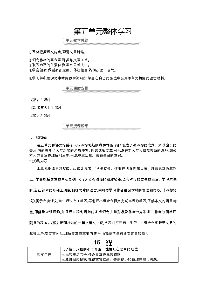初中语文16 猫教案及反思