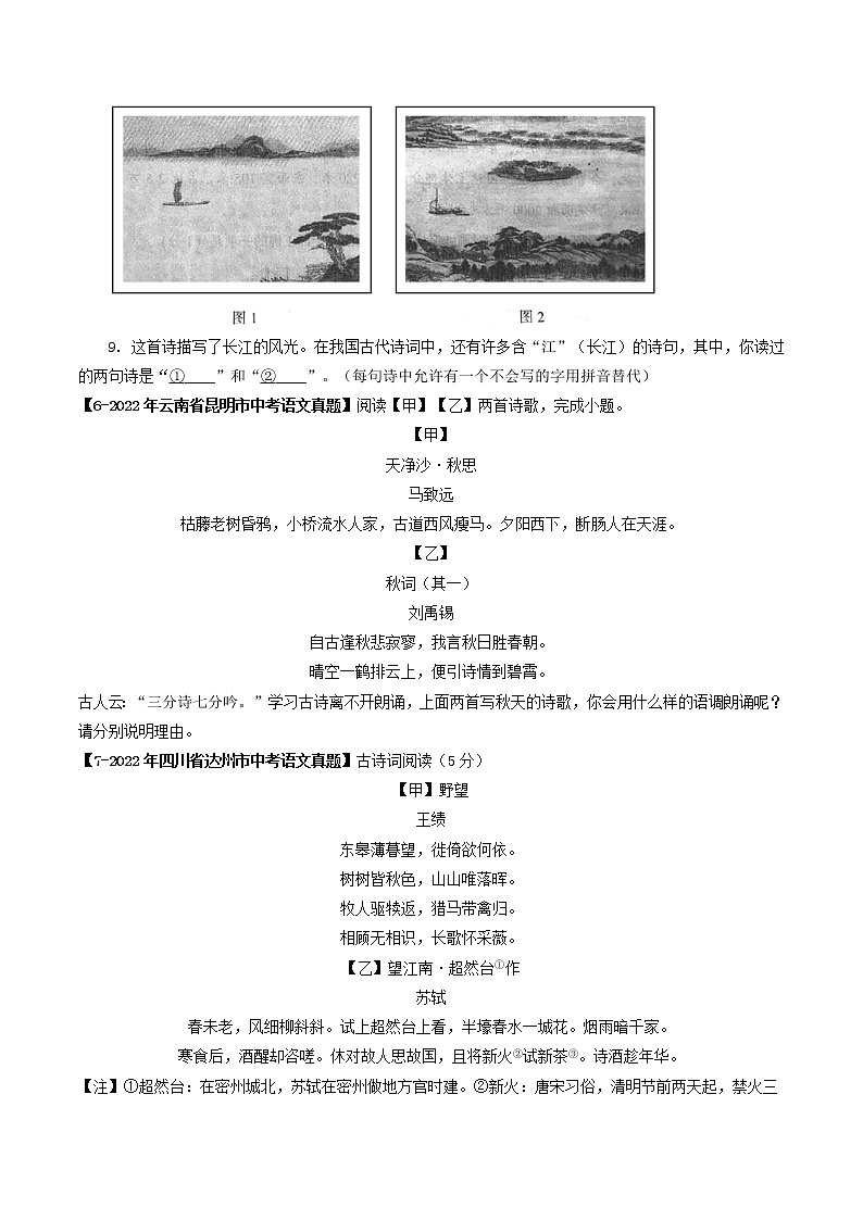 专题09 古诗词鉴赏 (原卷版)-5年(2018-2022)中考1年模拟语文分项汇编(北京专用)第3页