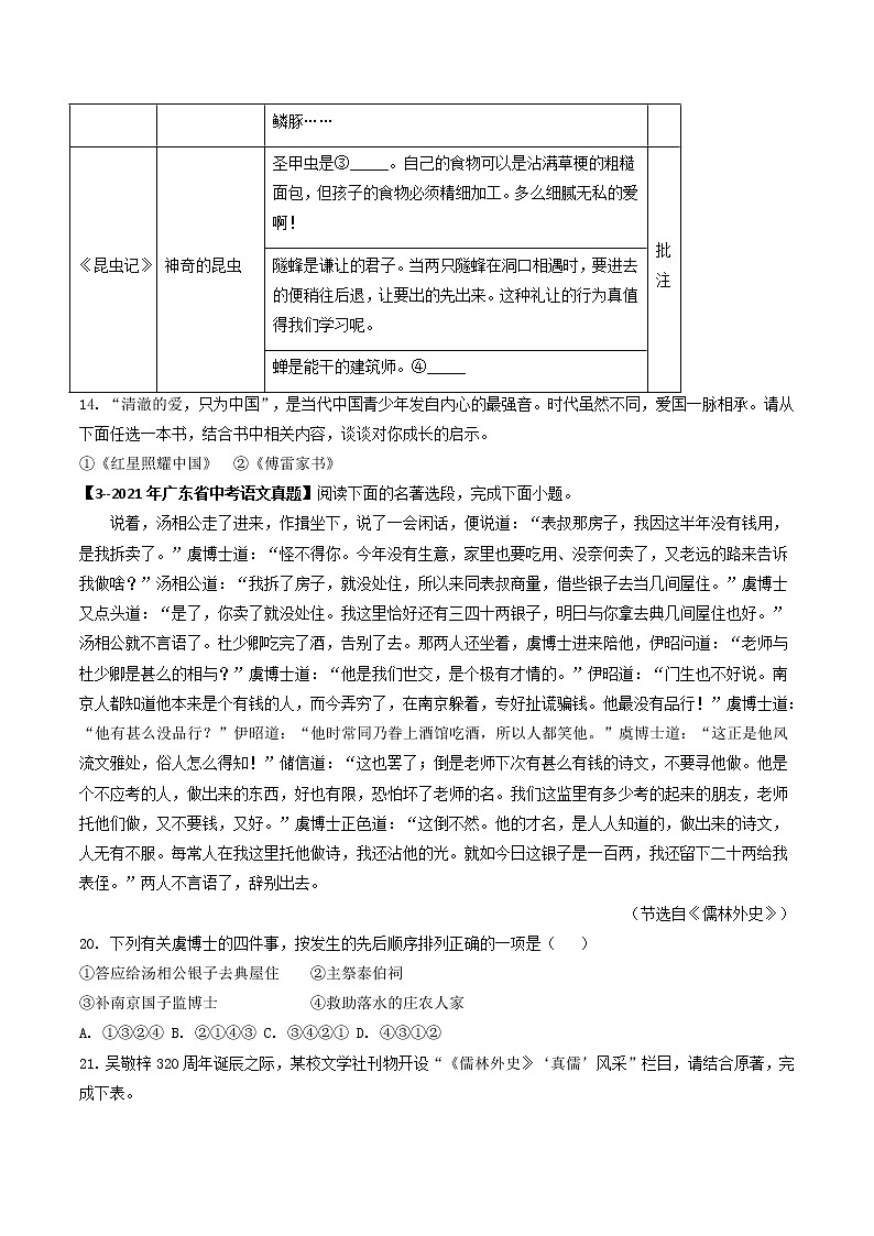 2018-2022年广东中考语文5年真题1年模拟汇编 专题10 名著阅读(学生卷+教师卷)02