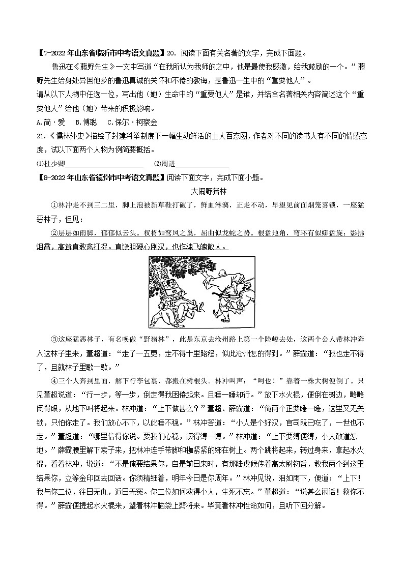 专题12 名著阅读 (原卷版)-5年(2018-2022)中考1年模拟语文分项汇编(山东专用)第3页