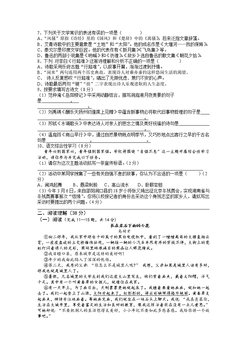 湖南省邵阳市新邵县酿溪镇2022-2023学年九年级上学期期中考试语文试题(含答案)第2页