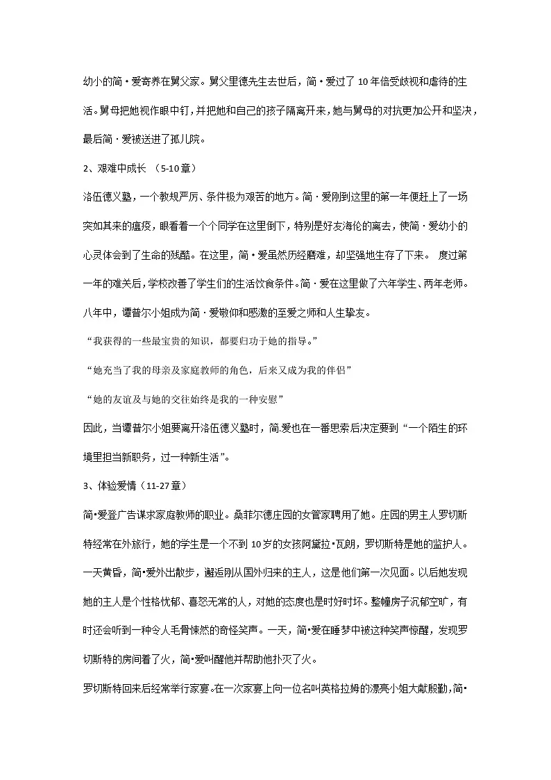初中语文专题:《简·爱》知识点解读第2页