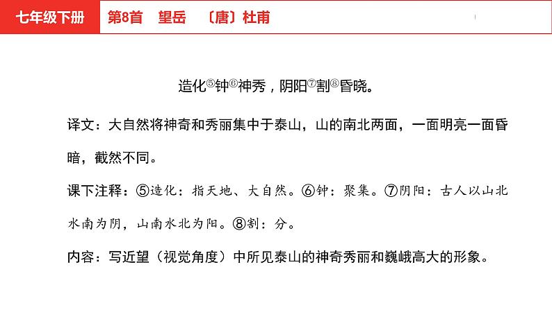 中考总复习语文(河北)古诗文专题二古诗词鉴赏第8首 望岳课件06
