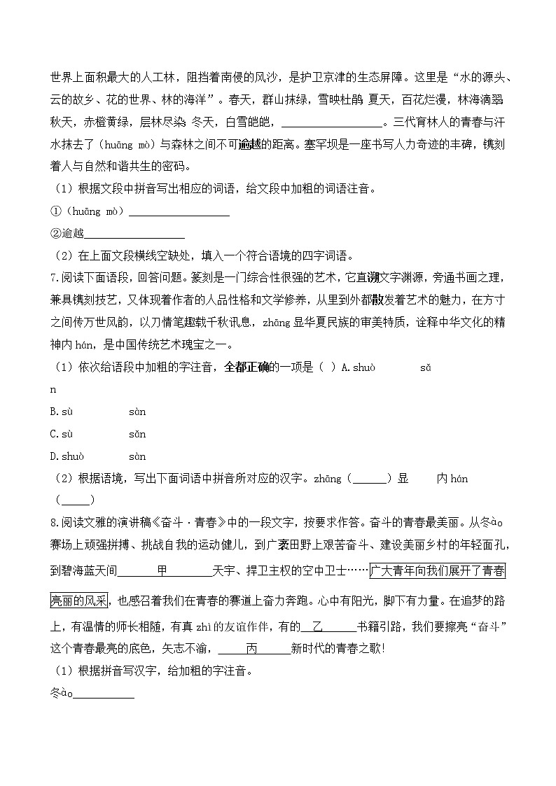 【期末专项备考】部编版语文九年级上学期 期末考前复习-专题01:基础知识运用之字形专项02