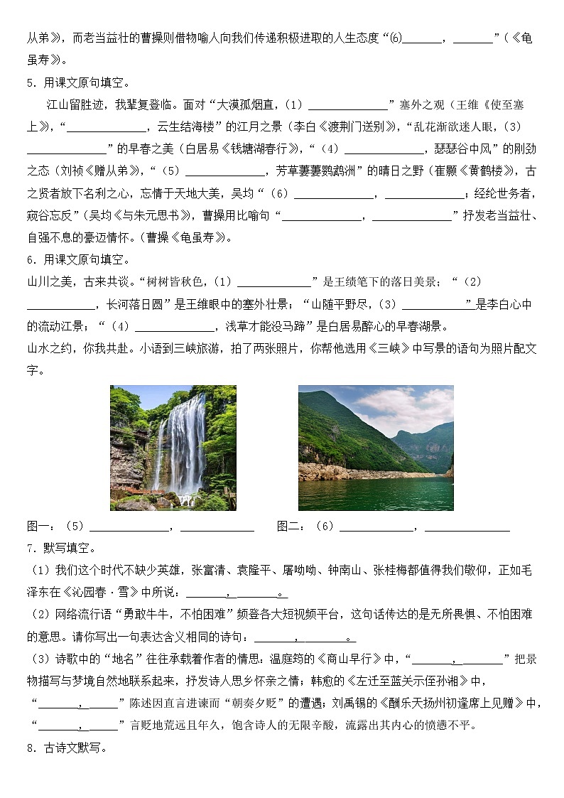 初中语文名句名篇理解性默写复习含答案 试卷02