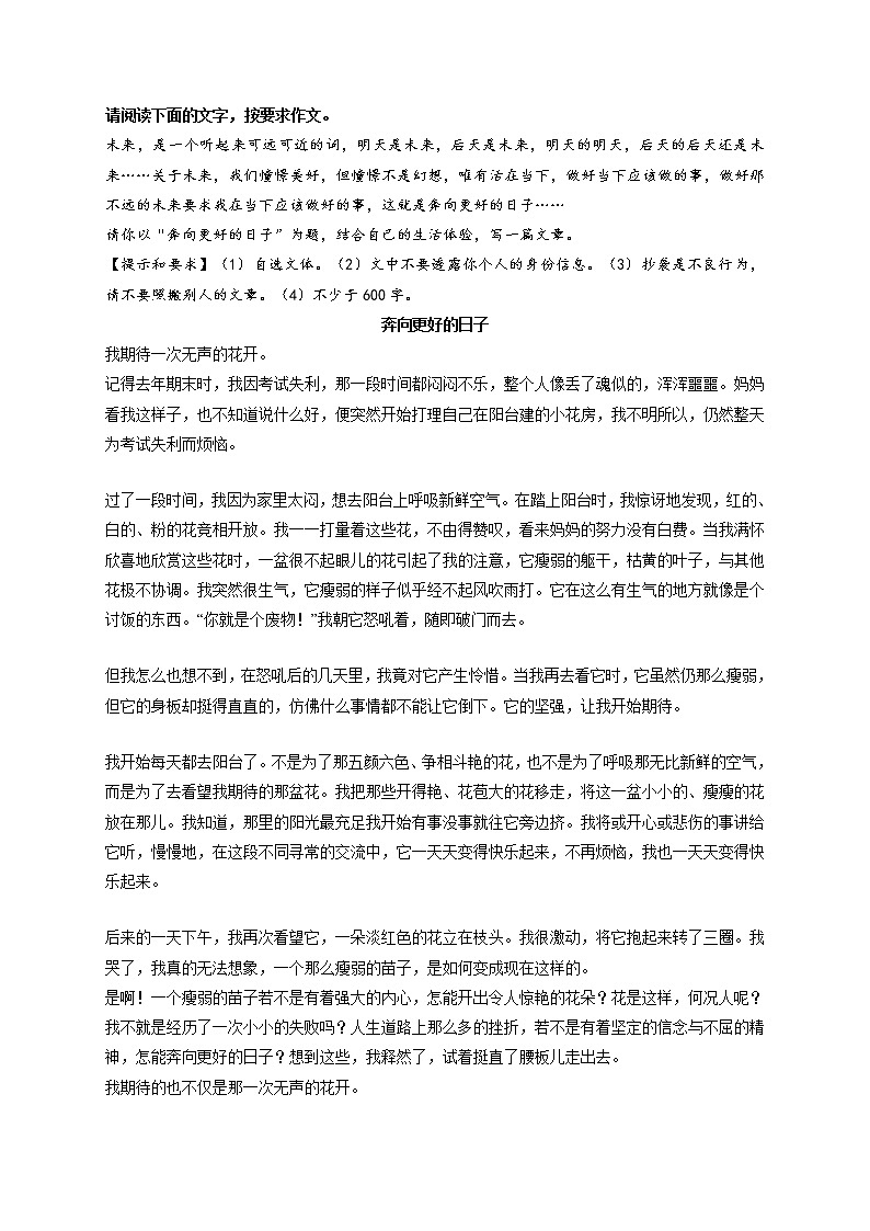 专题69 《奔向更好的日子》《我愿成为石缝里的草》《因你,我学会了坚强》《超越对手》-最新冲刺中考语文作文押题预测及优质范文展示第1页