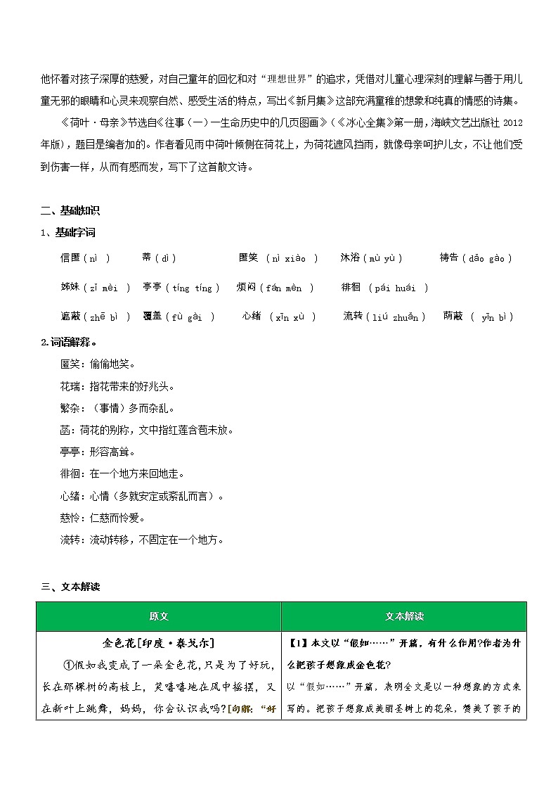 专题24 同步讲义:《散文诗二首》新课预习-2022年小升初语文无忧衔接02