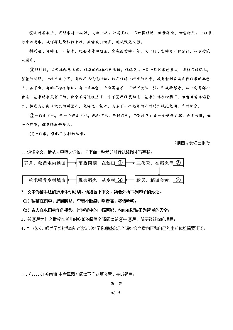 专题13:记叙文阅读之句子的理解与赏析【习题精练】-备战2023年中考语文一轮复习(全国通用) (原卷版)第2页