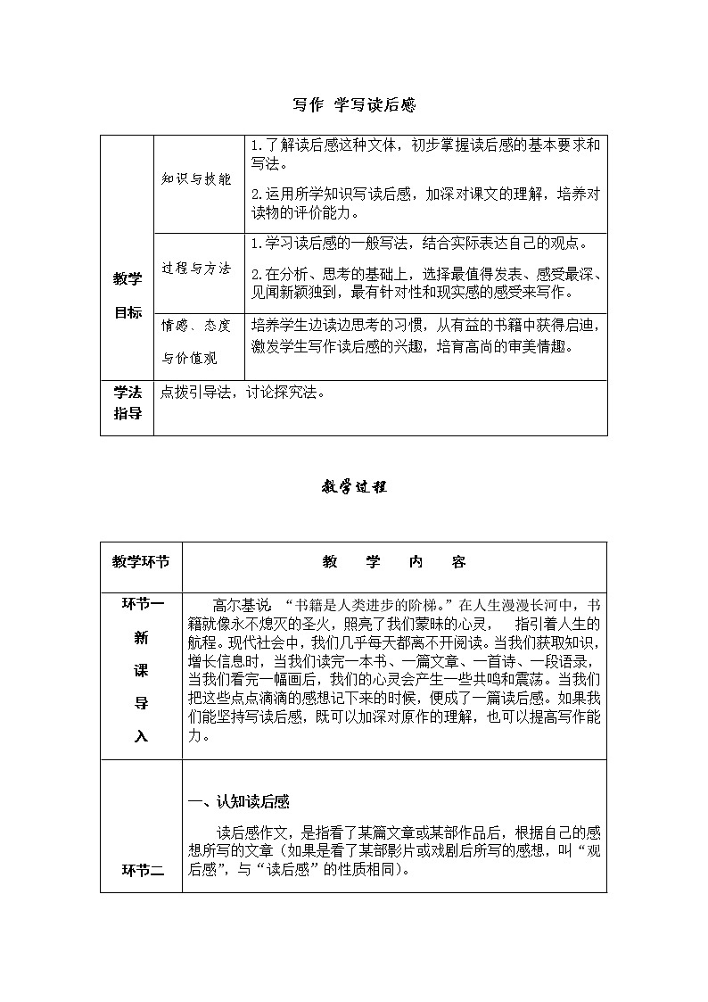 部编版语文八下 写作三:学写读后感(课件PPT+教案+导学案)01