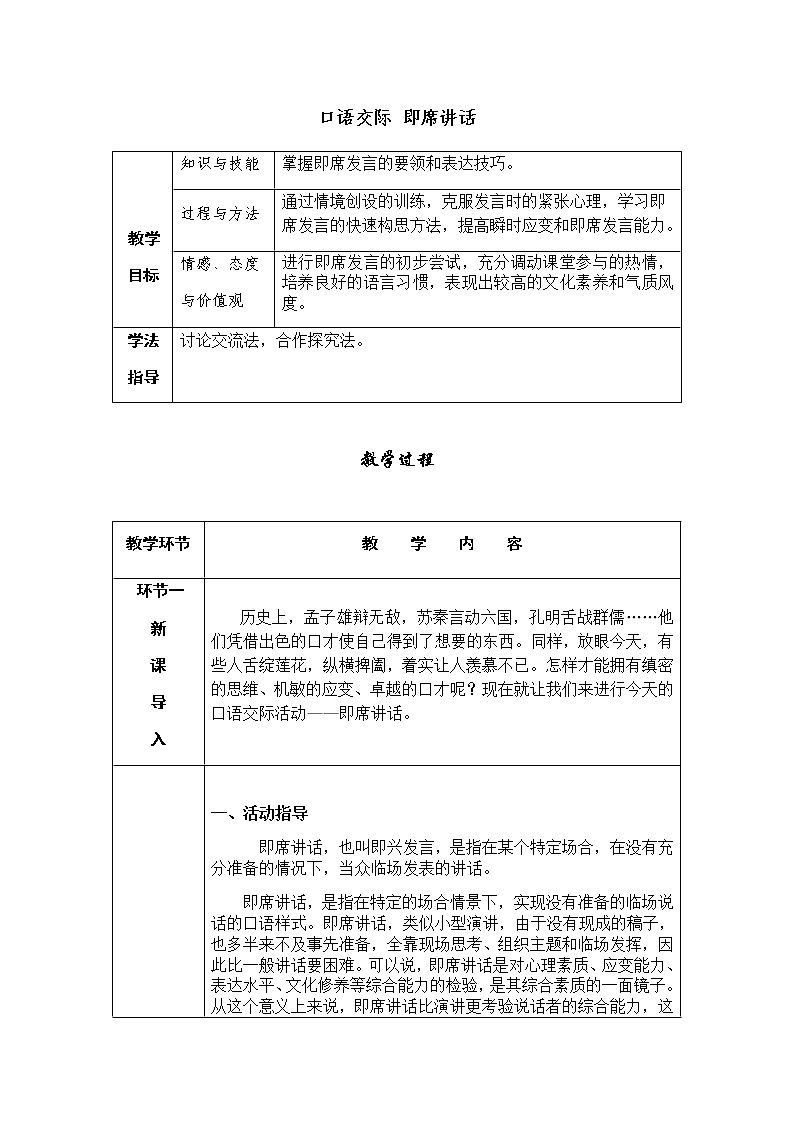 部编版语文八下 口语交际:即席讲话(课件PPT+导学案)01