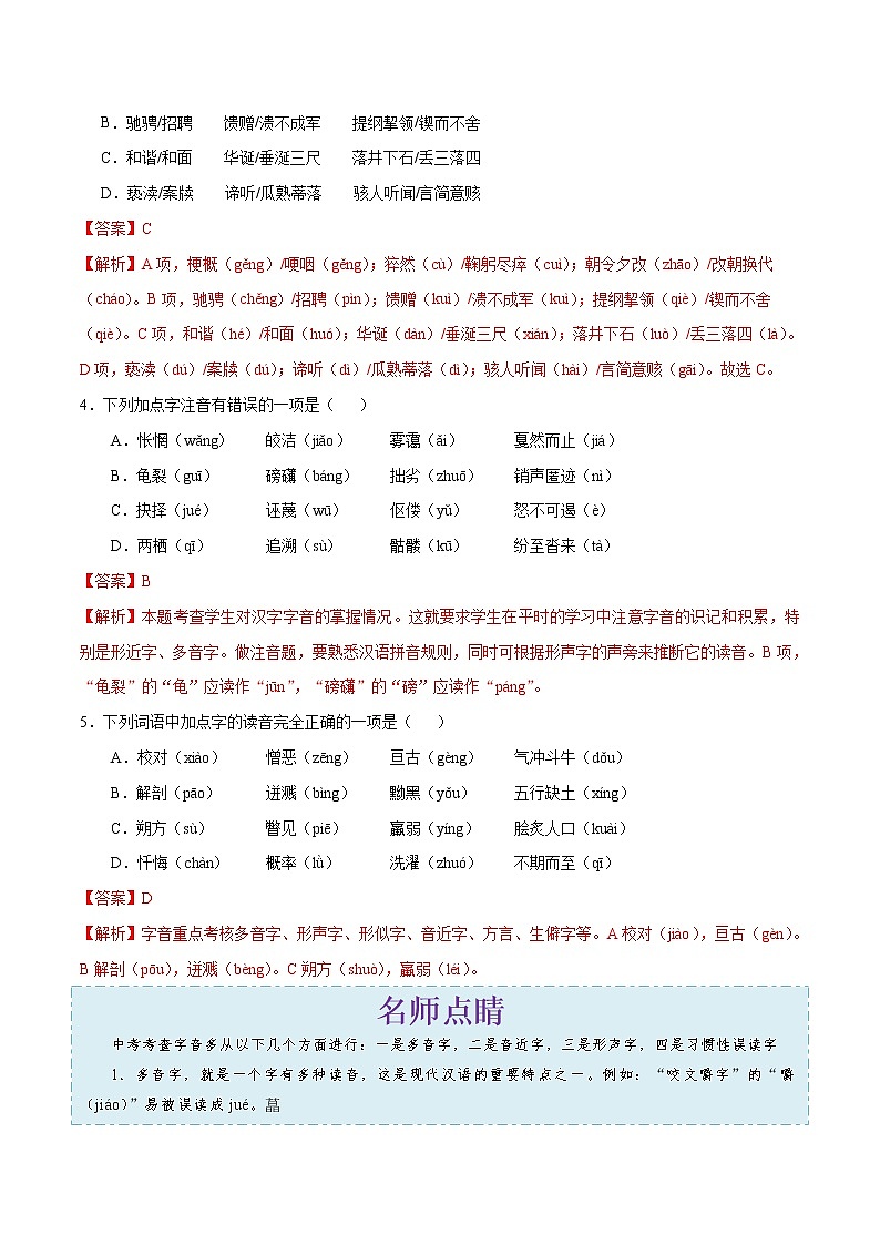 初中语文中考复习 考点01 字音-备战2020年中考语文考点一遍过第2页