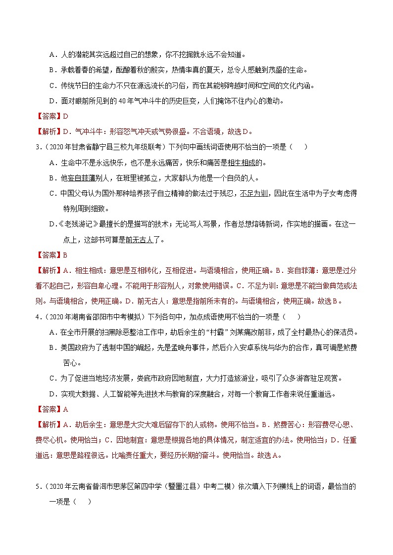 初中语文中考复习 考点05 正确使用词语(包括熟语)-备战2021年中考语文考点一遍过第2页