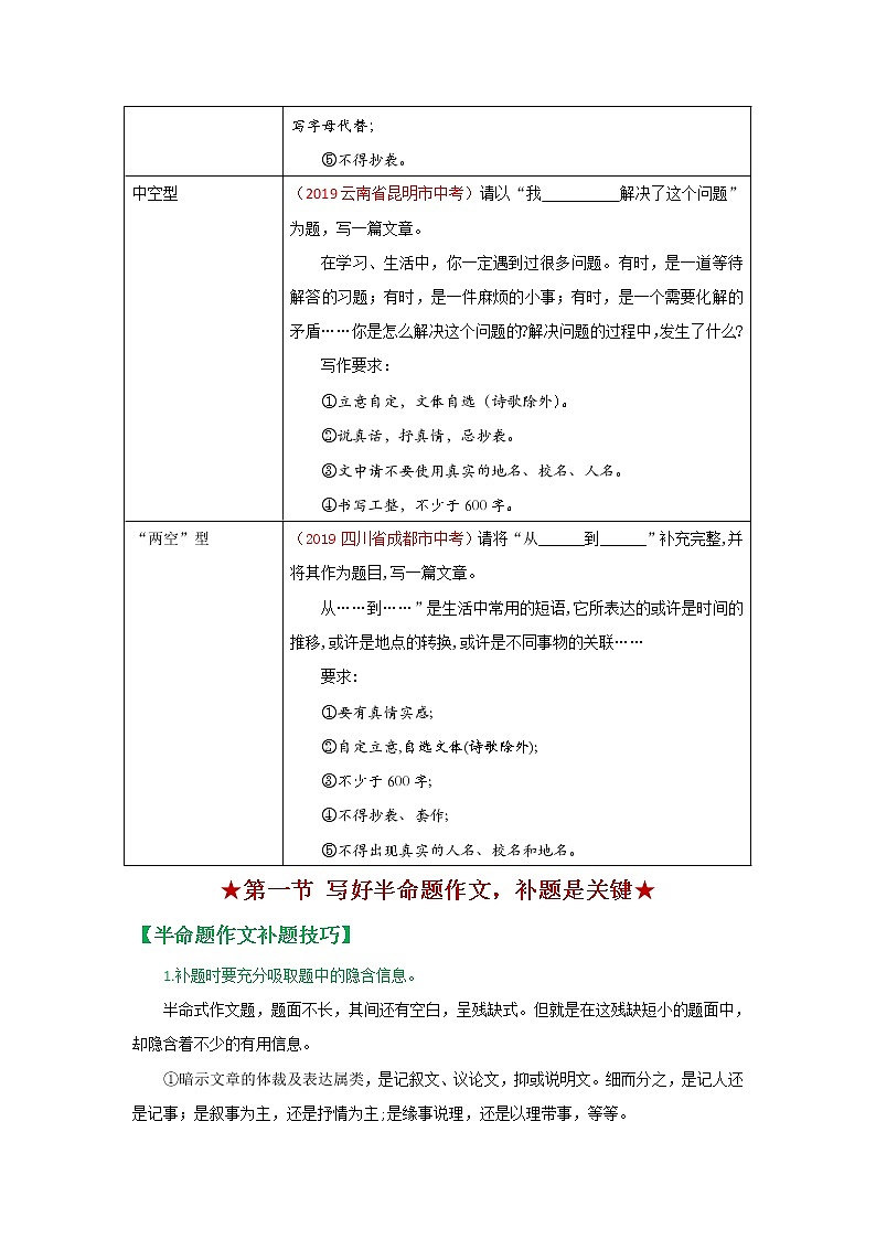 初中语文中考复习 专题02 半命题作文-备战2020年中考语文作文写作指导及真题优秀范文第2页