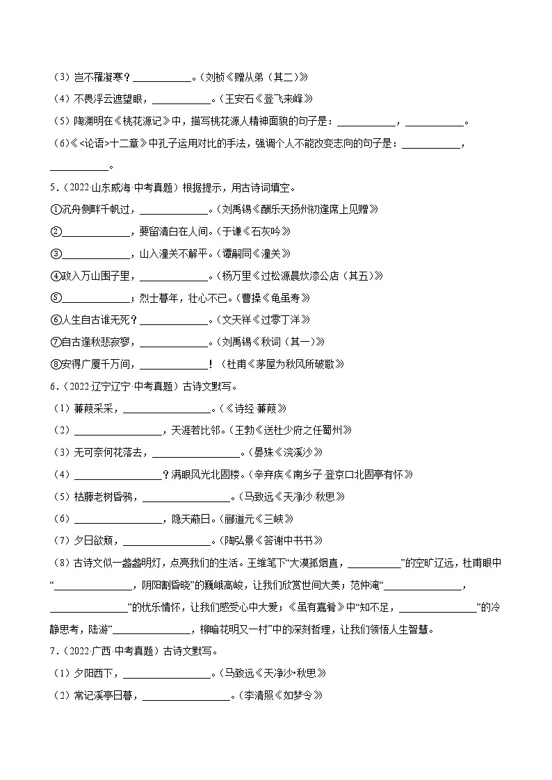 初中语文中考复习 专题07 名句名篇默写(考点训练)(原卷版)第2页