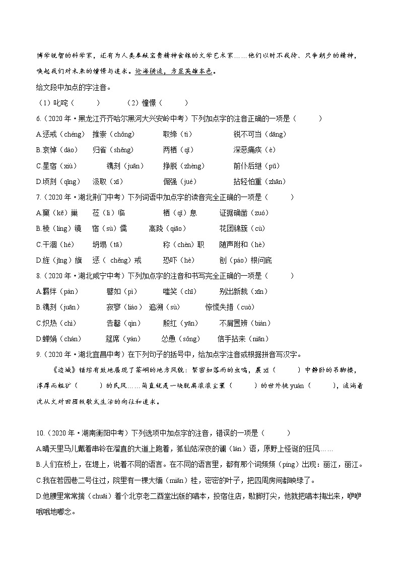 考点01 字音- 《三步冲刺中考%U2022语文》(全国通用)之第1步小题夯基础(原卷版)第2页