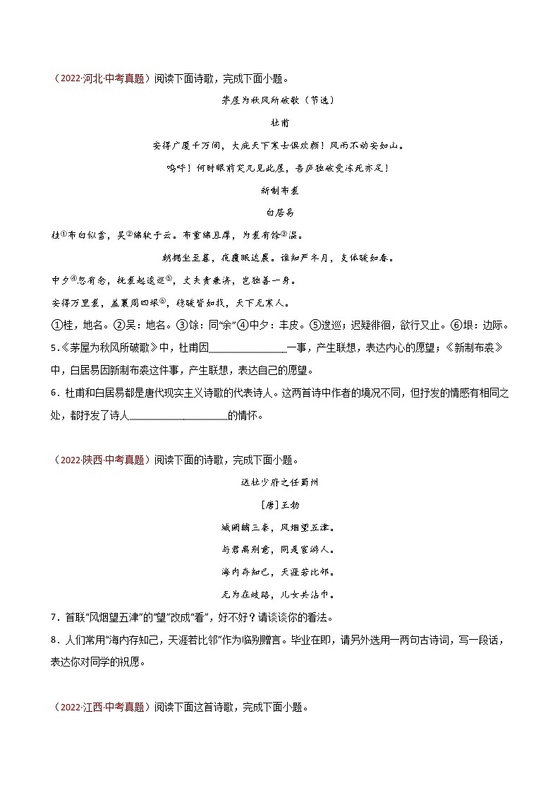 初中语文中考复习 专题10 诗歌鉴赏-三年(2020-2022)中考语文真题分项汇编(全国通用)(原卷版)02