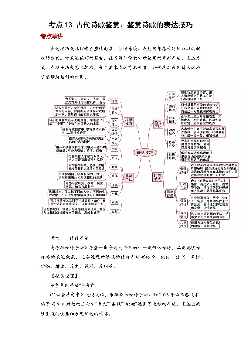 2023年春语文新中考二轮专题导练 考点13 鉴赏诗歌的表达技巧(解析版)第1页