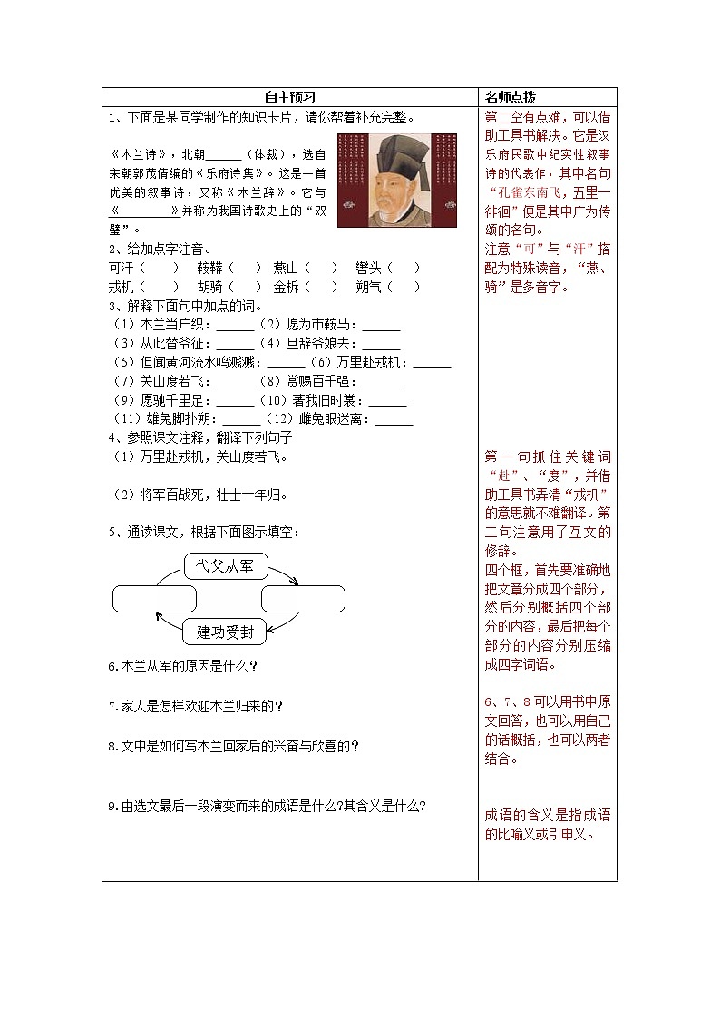 9《 木兰诗》课件PPT+教案+导学案+说课稿+音视频素材02