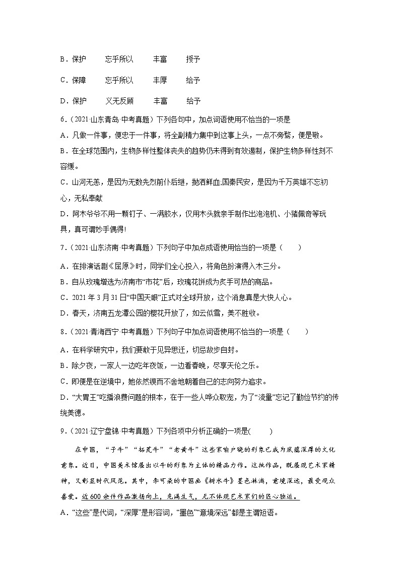 2023 语文新中考二轮复习热点透析 核心考点02词语的理解与运用 试卷03