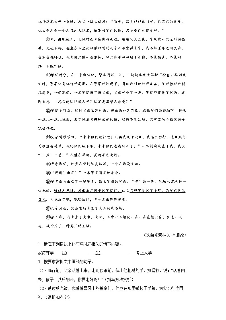 2023 语文新中考二轮复习热点透析 疑难点拨06记叙文重点难点 试卷03