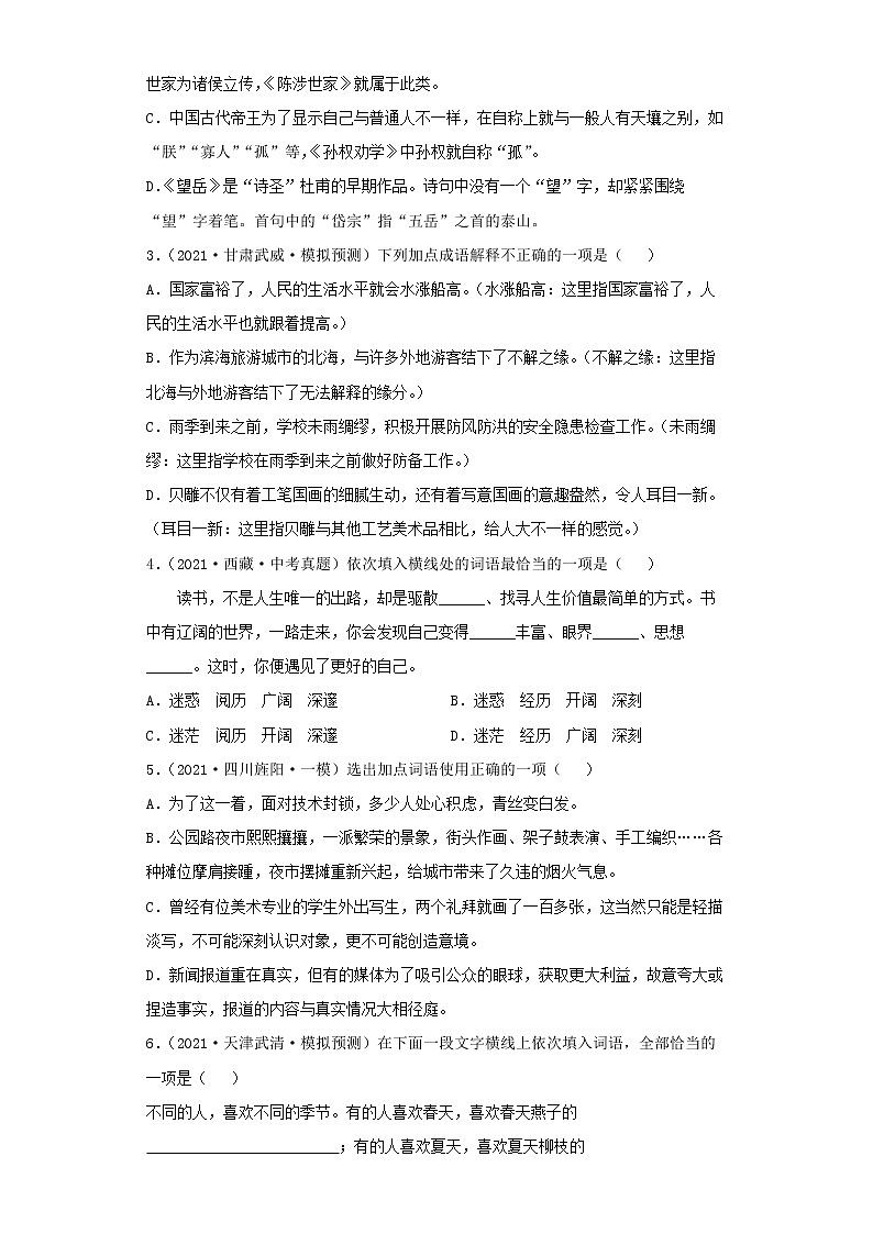 2022-2023 语文部编版新中考精讲精练 考点02词语的理解与运用(原卷版)第3页