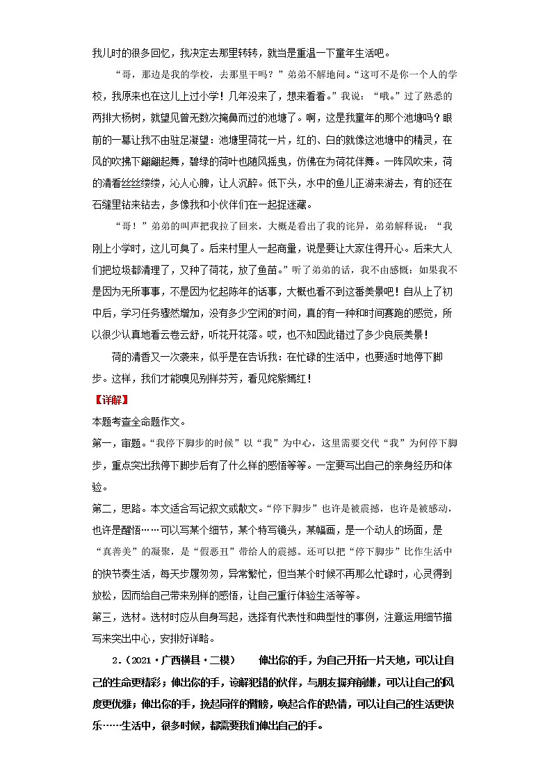 2022-2023 语文部编版新中考精讲精练 考点19命题作文(解析版)第2页