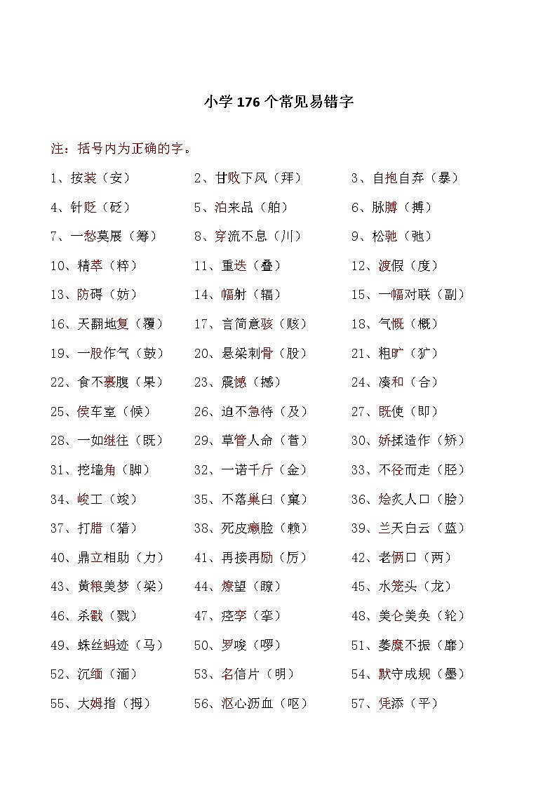 初中常见176个易错字+372个易错同音字第1页
