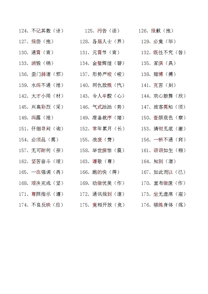 初中常见176个易错字+372个易错同音字第3页