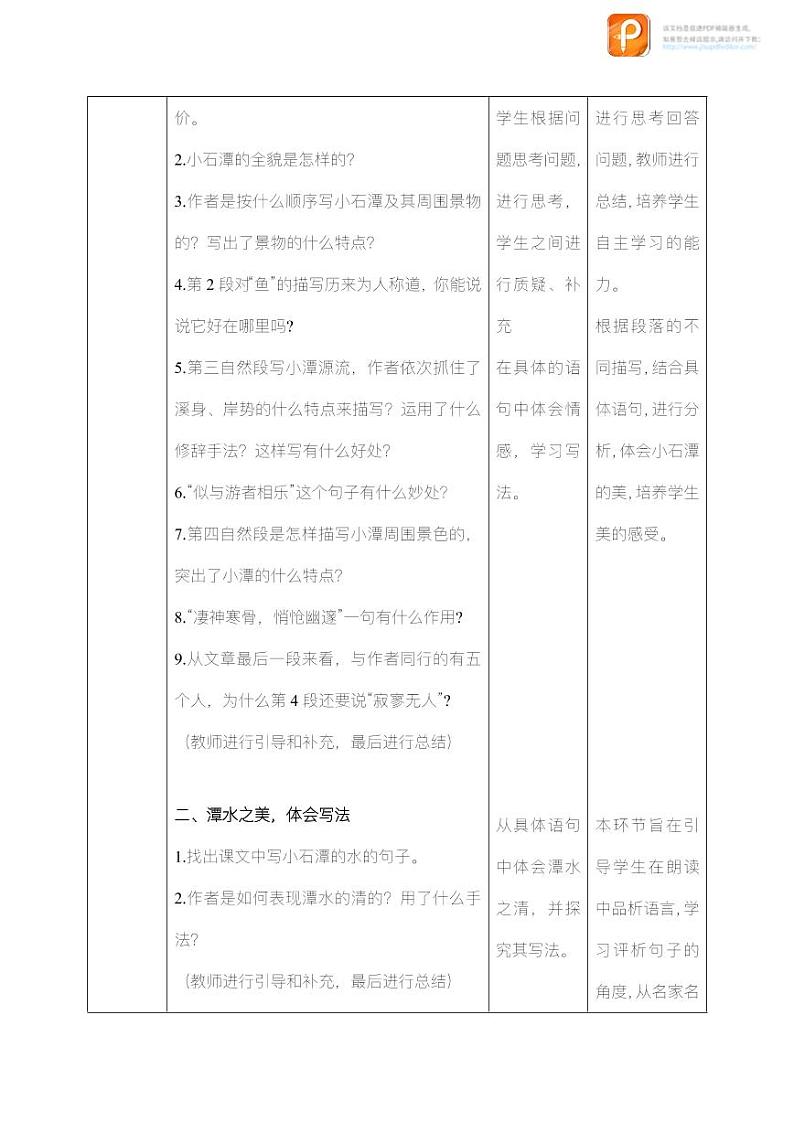10 小石潭记(第二课时)(教案+课件+练习)-2022-2023学年八年级语文下册同步精品课件+教案+练习02