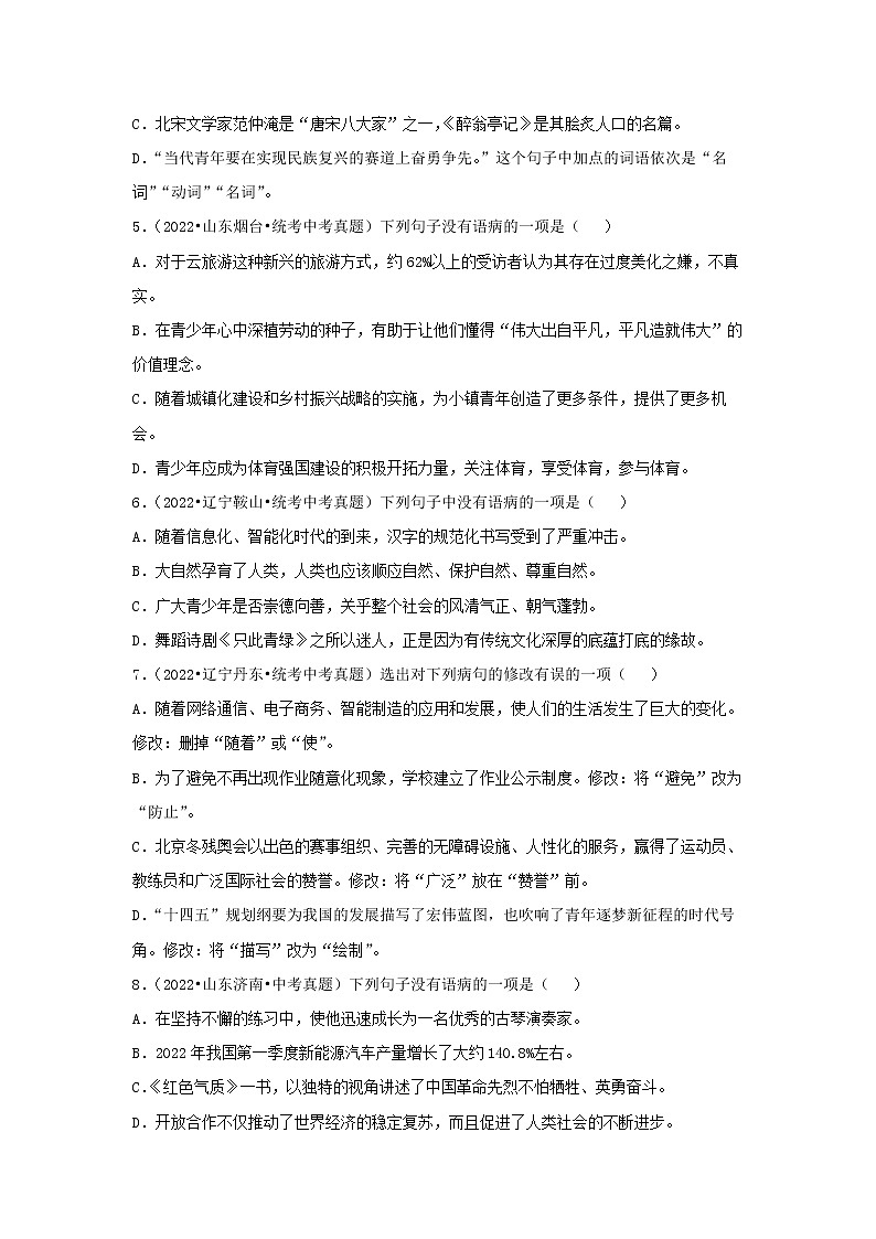 专题08  病句(真题闯关)(原卷版)第2页