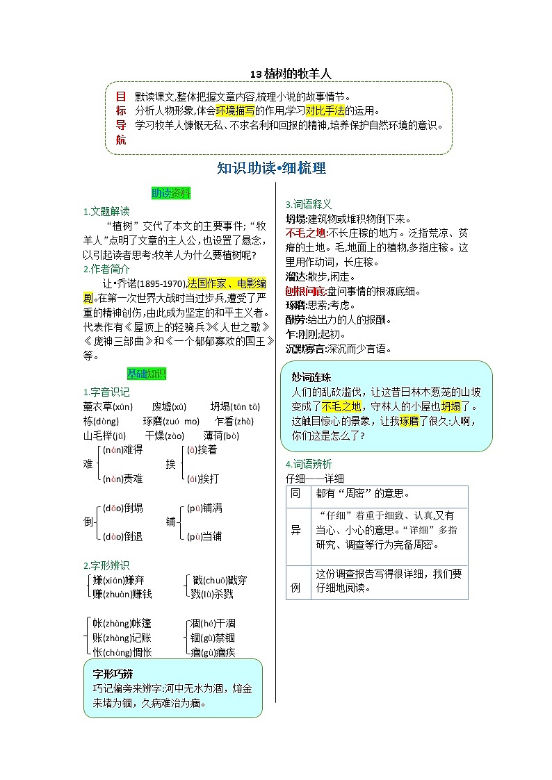 第四单元 第十三课 植树的牧羊人-【教材解读】人教部编版语文七年级上册第1页