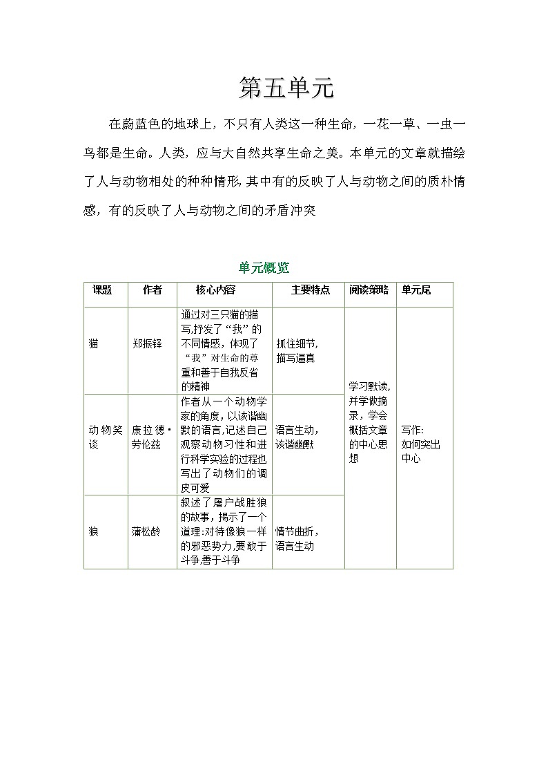 第五单元 第十六课 猫-【教材解读】人教部编版语文七年级上册 试卷01