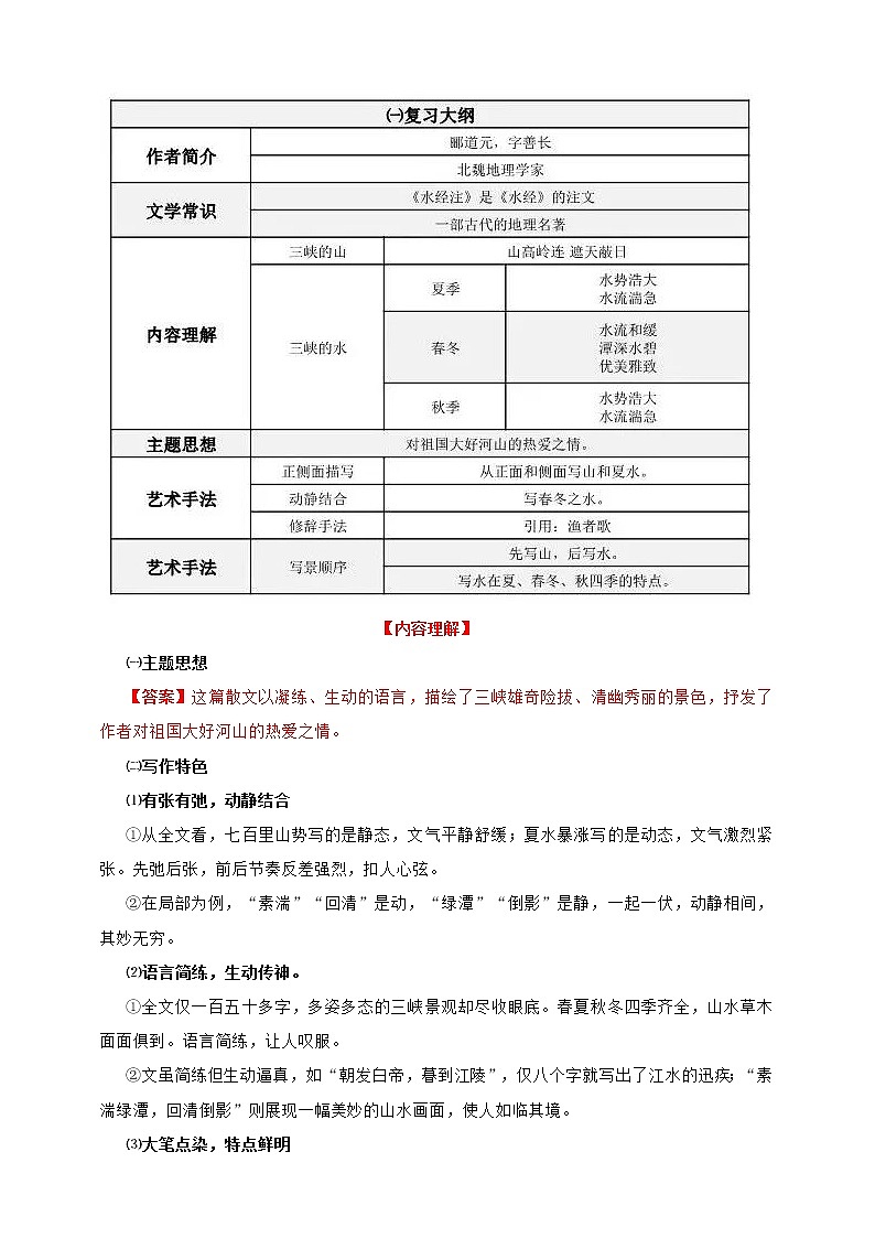 【中考一轮复习】2023年中考语文文言文复习+精练 第四篇 三峡 学案(解析版)03