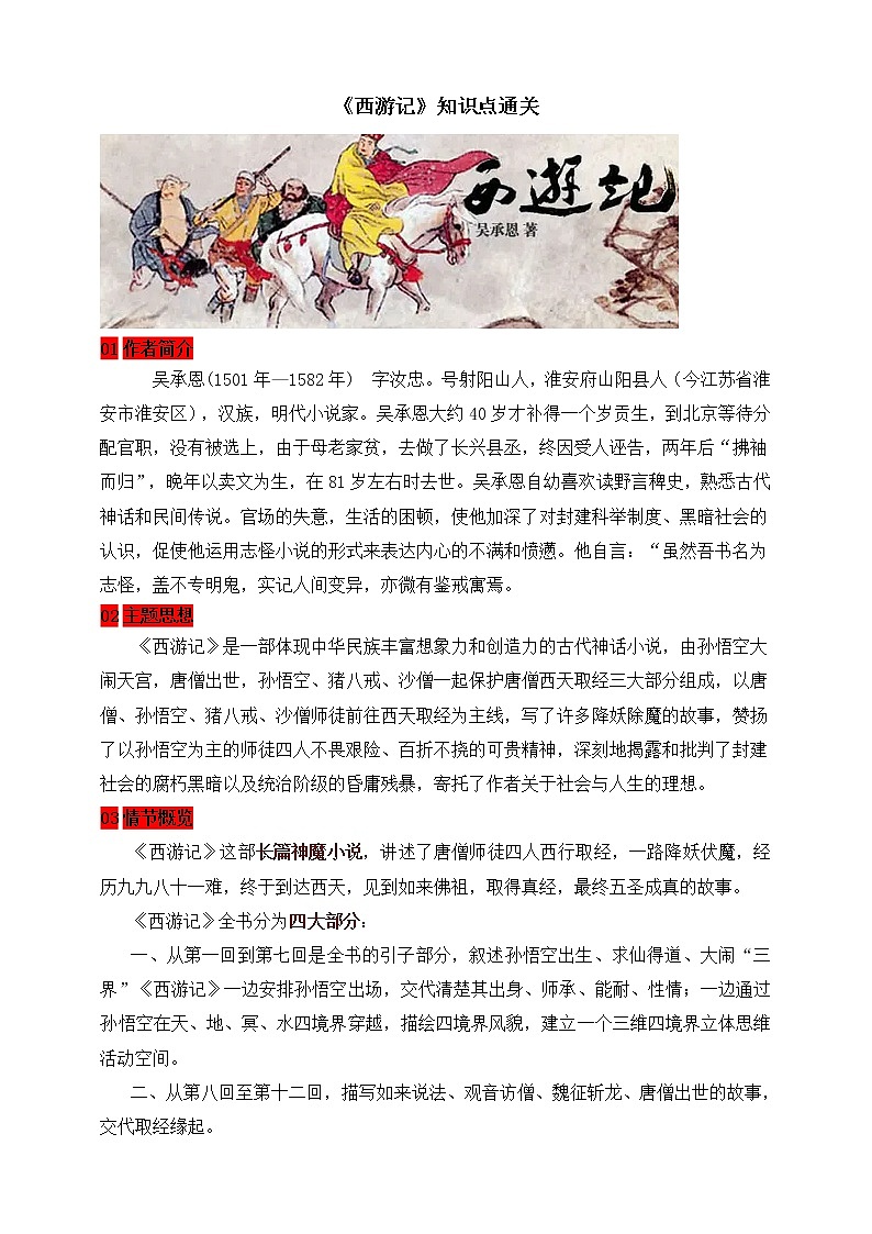 【备考2023】中考语文一轮复习《名著阅读》知识点精炼——2.《西游记》第1页