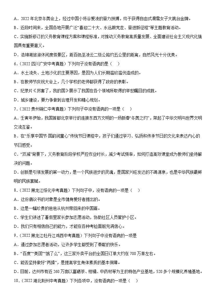 【备考2023】 部编版中考语文一轮复习专题精练 专题04:病句的辨析与修改 (解析版)第2页