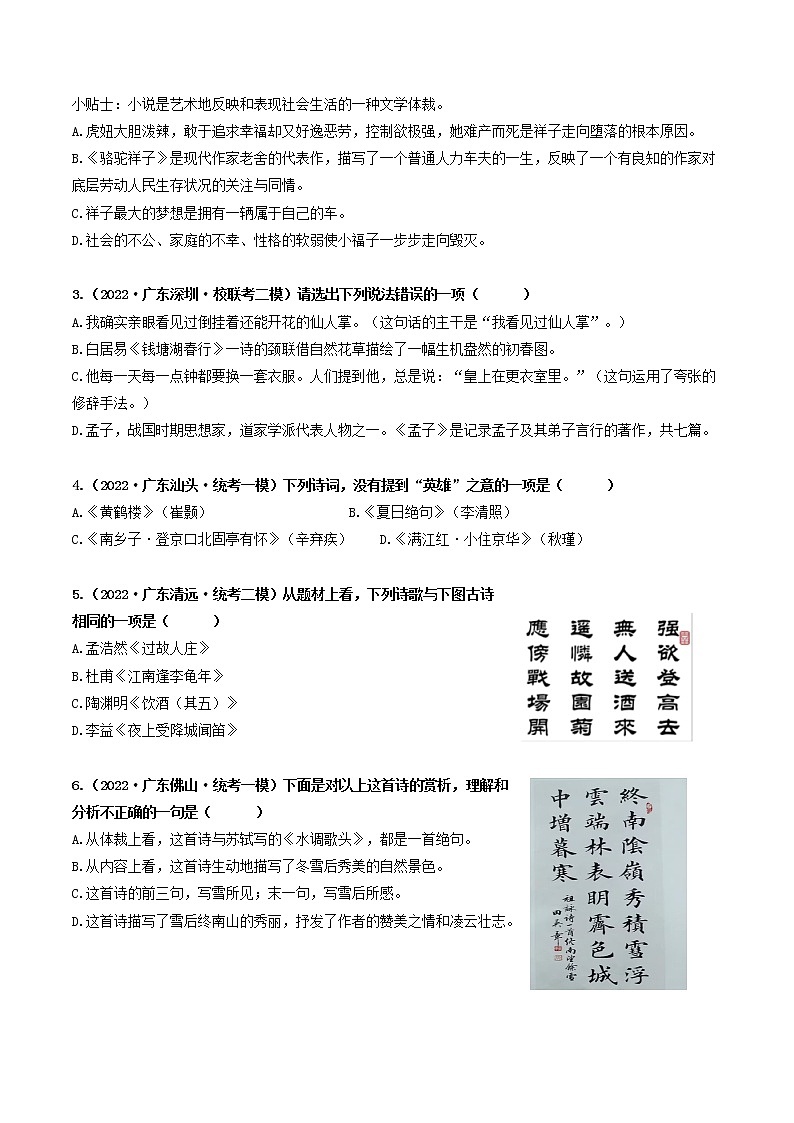 热点08 文化与文学常识(广东专用)(原卷版)第2页