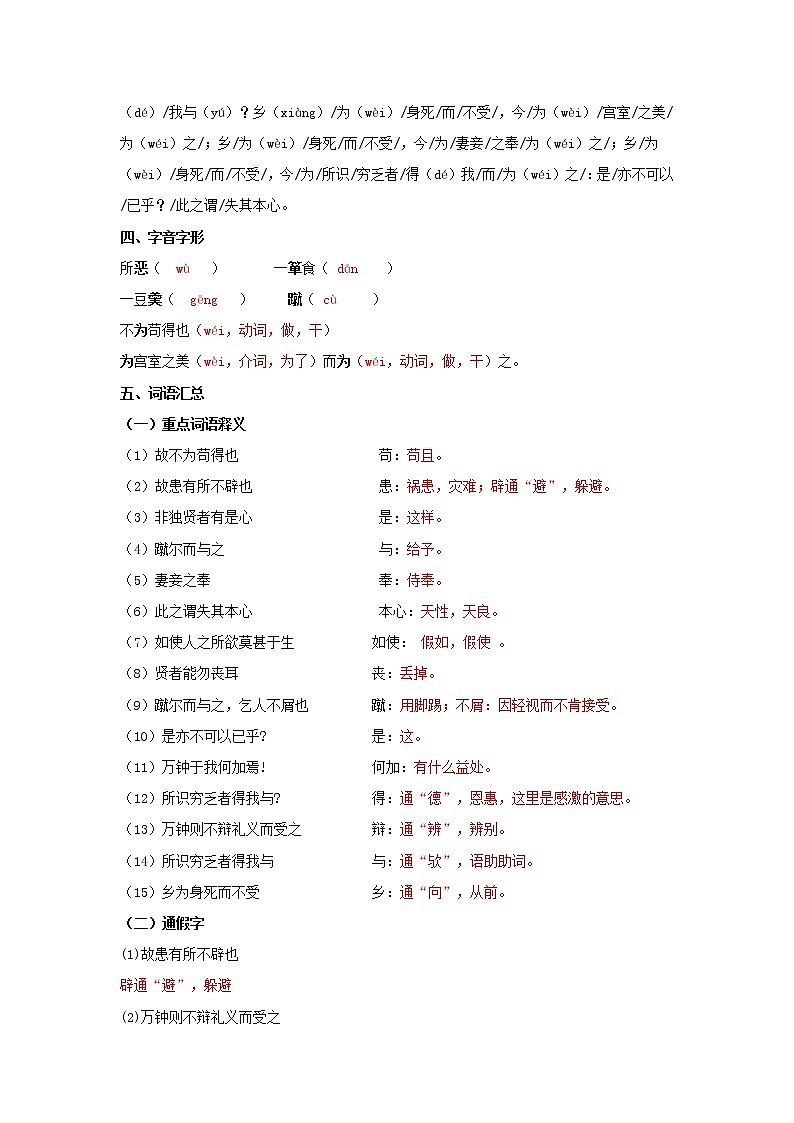 专题27 九年级下册文言文知识点梳理(一)——2023年中考语文必背知识点梳理02