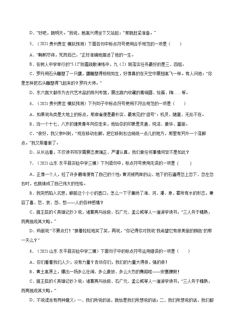 专题4 标点符号(二)-中考语文基础知识+考点集训专题训练(原卷版)第2页
