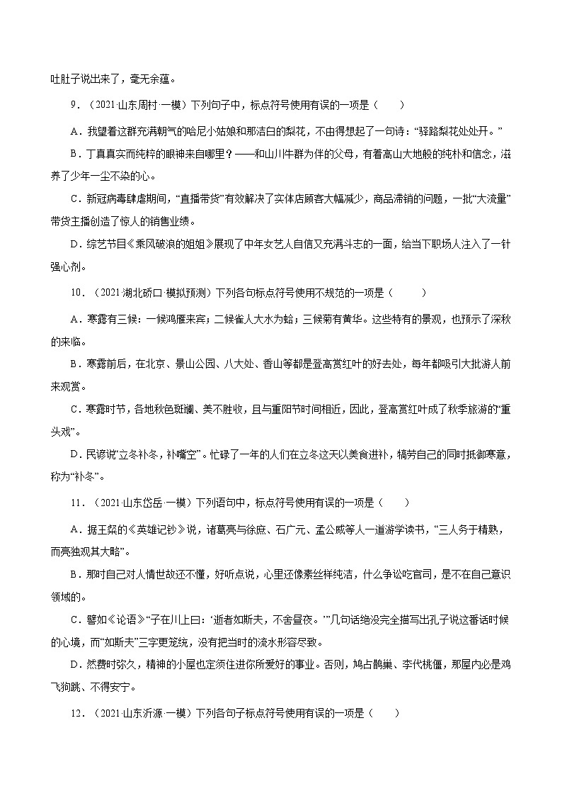 专题4 标点符号(二)-中考语文基础知识+考点集训专题训练(原卷版)第3页