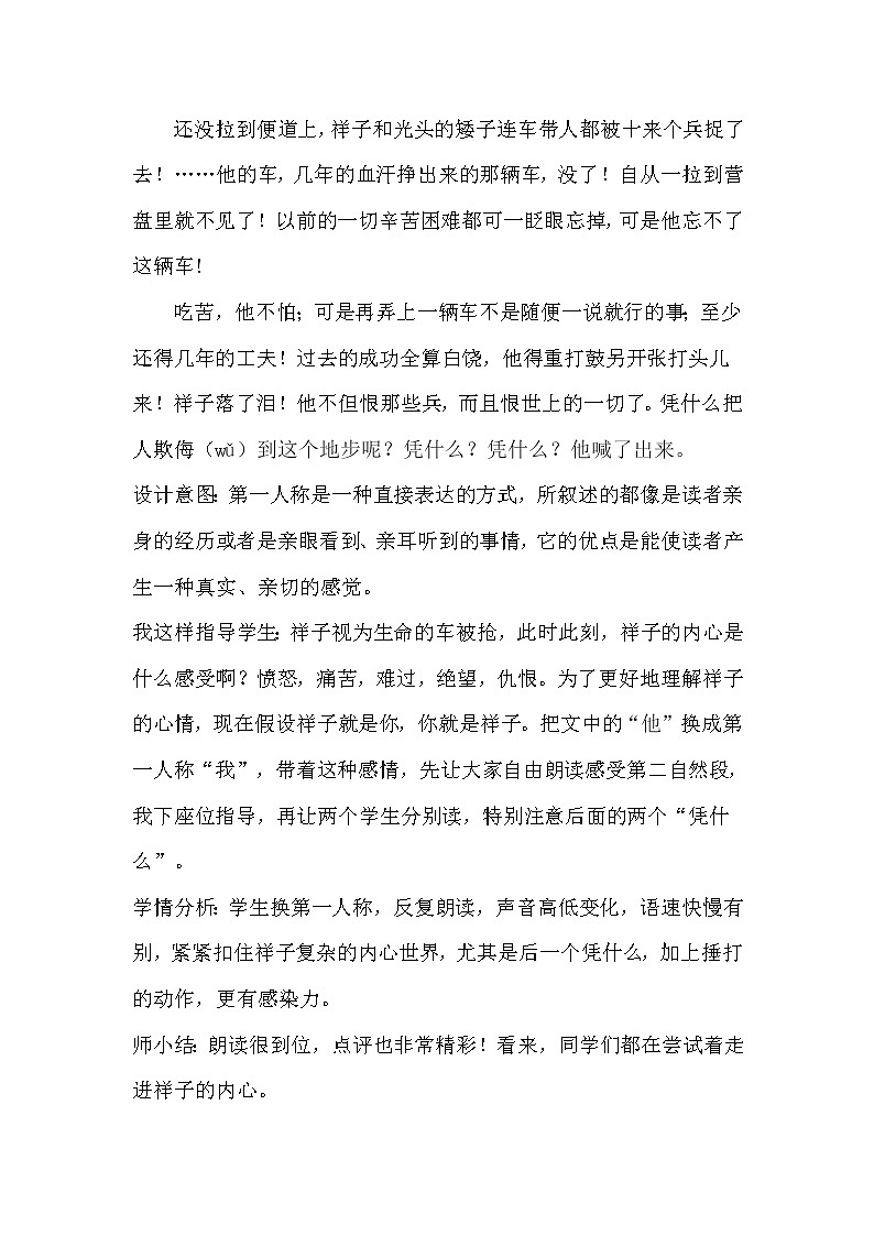 人教版(部编版)初中语文七年级下册 《骆驼祥子》:圈点与批注 教案第3页