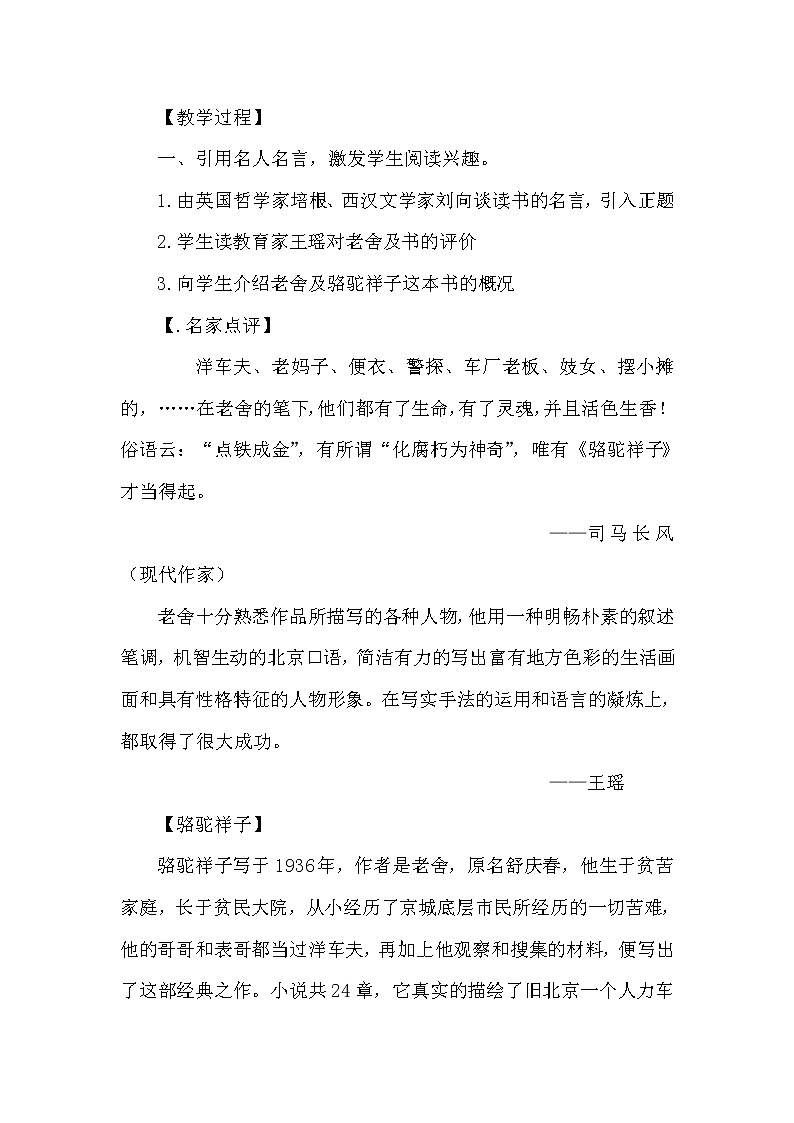 人教版(部编版)初中语文七年级下册 《骆驼祥子》:圈点与批注 教案第2页