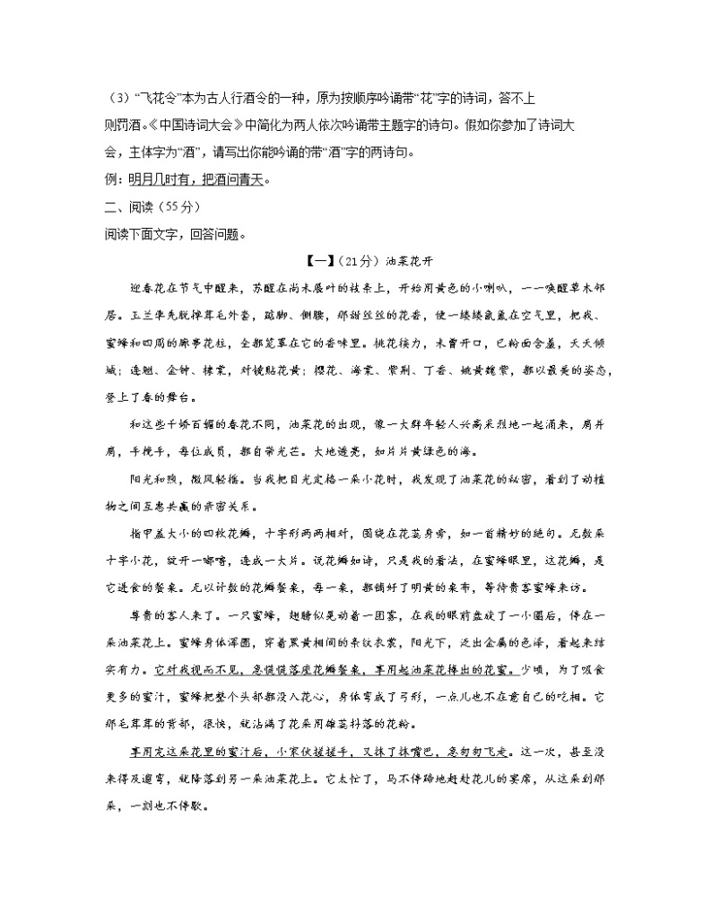2022-2023学年安徽省滁州市九年级上册语文期中专项突破模拟试卷（含解析）03