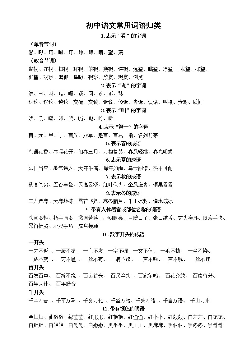 初中语文常用词语归类(共41类)第1页