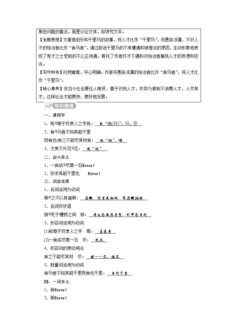 中考语文二轮专题复习知识点总结 文言文阅读 19 马说02