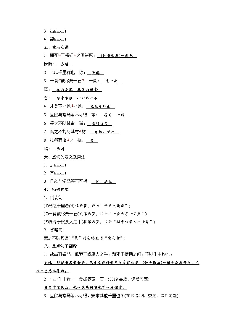 中考语文二轮专题复习知识点总结 文言文阅读 19 马说03