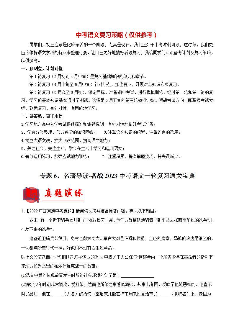 专题06:名著导读【专题检测】-备战2023中考语文一轮复习通关宝典(原卷版)第1页
