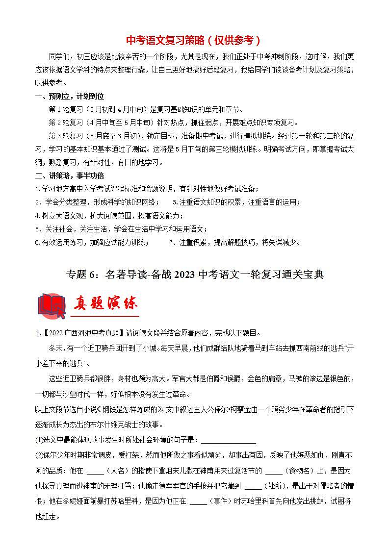 专题06:名著导读【专题检测】-备战2023中考语文一轮复习通关宝典(解析版)第1页