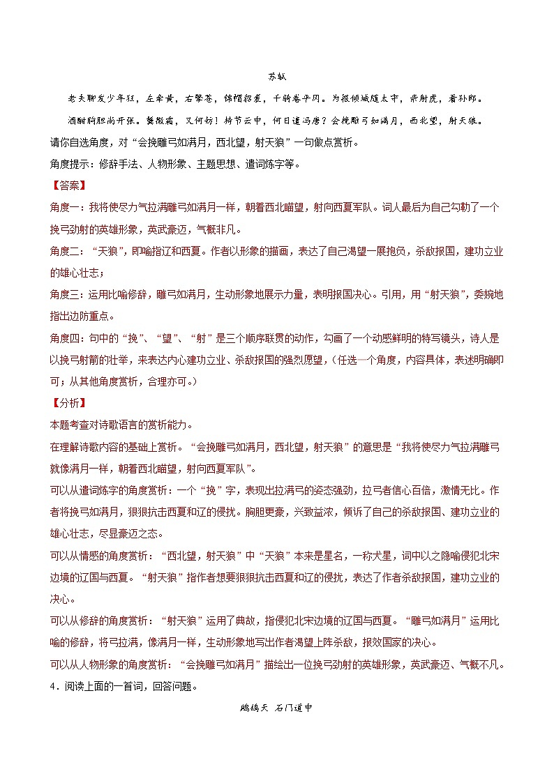 中考语文一轮复习考点练习27 鉴赏诗歌的语言 (教师版)第3页