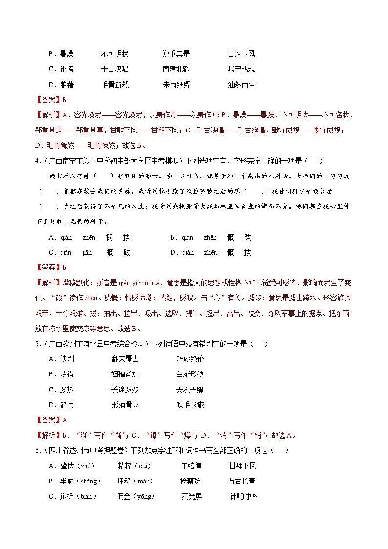 中考语文一轮复习考点练习考点02 字形 (教师版)第2页